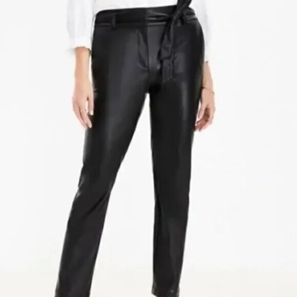 LOFT Black Faux Leather Belted Slim Taper Pants Size 8 NWT